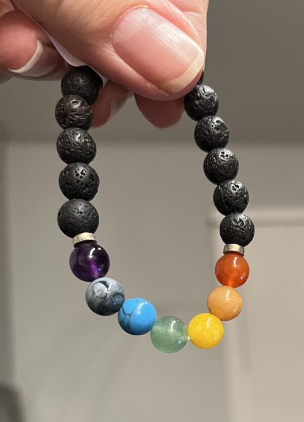 Chakra-Black Lava Beads with 7 Chakra Stones 8mm - Image 2