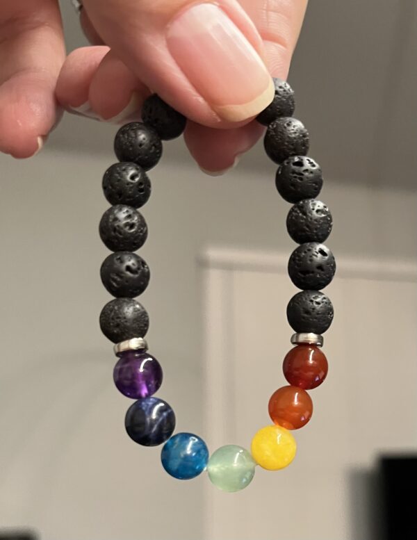 Chakra-Black Lava Beads with 7 Chakra Stones 8mm - Image 3