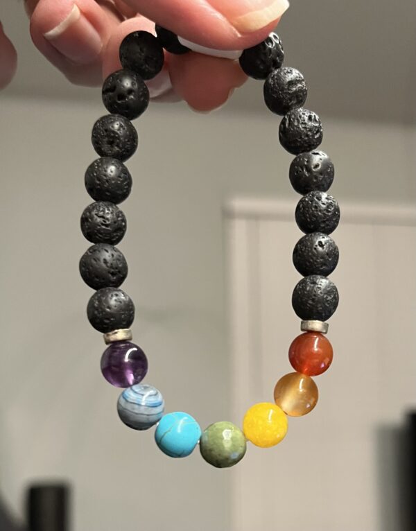 Chakra-Black Lava Beads with 7 Chakra Stones 8mm - Image 4